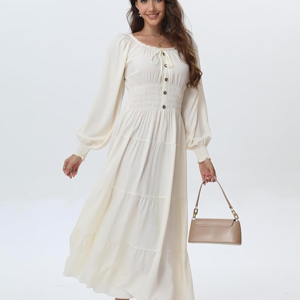 Women's Visocse Long Sleeve Square Neck Maxi Dress Boho Beach Party Fashion - Picture 5 of 5